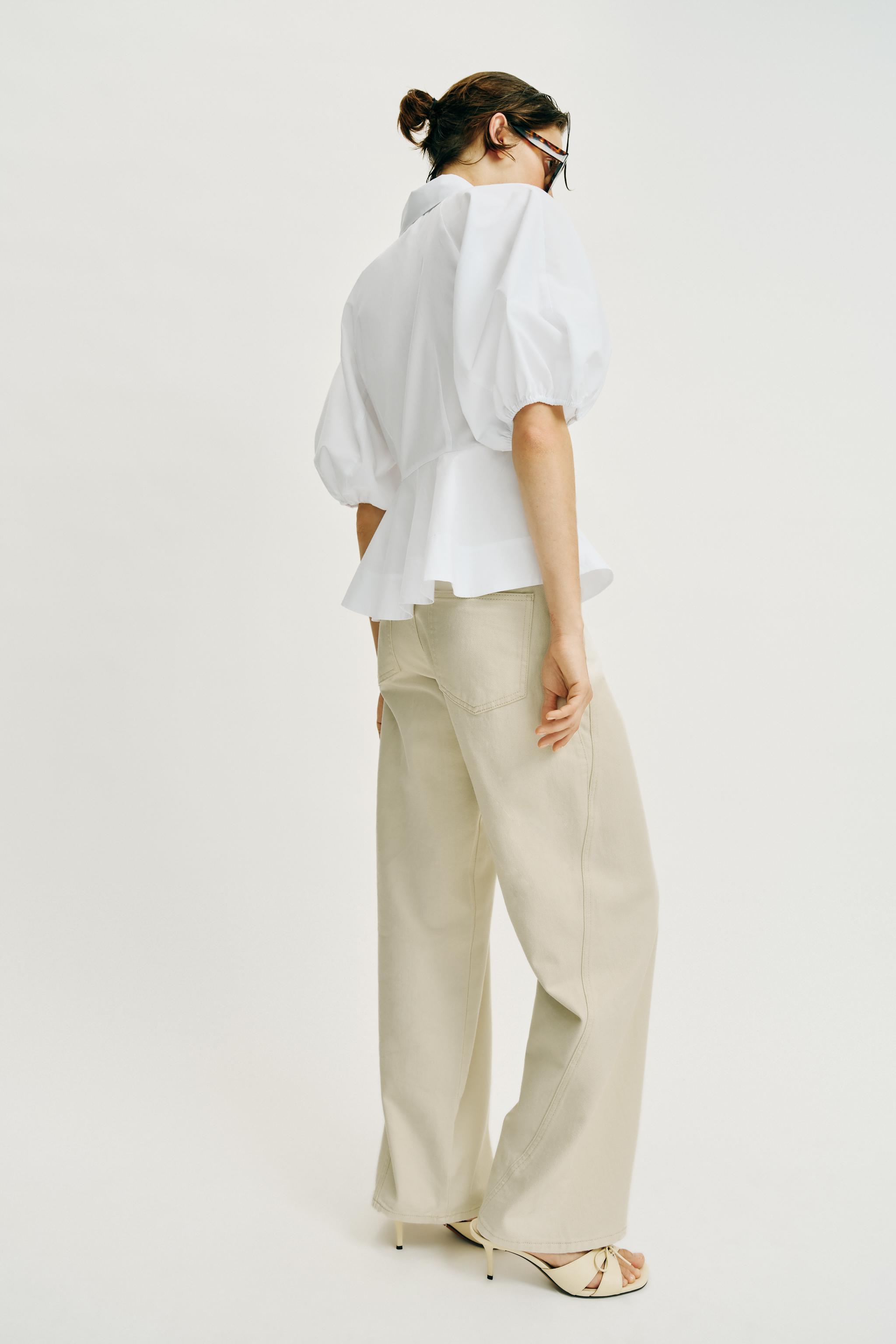 PEPLUM SHIRT WITH PUFF SLEEVES
